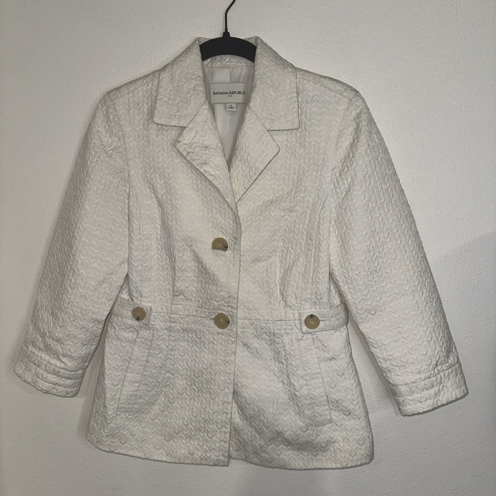 BANANA REPUBLIC White Blazer‎ 3/4 Sleeves W/pockets Fully Lined Size 8